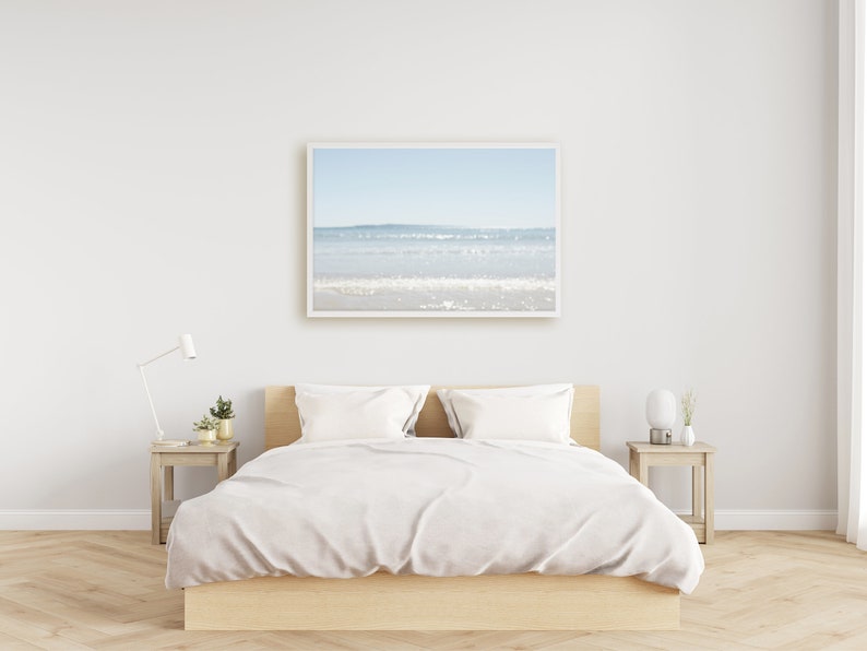 Australian Coastal Wall Art Framed Print, Canvas or Print a dreamy, serene pale blue beach scene taken at Noosa Beach image 2