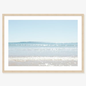 Australian Coastal Wall Art Framed Print, Canvas or Print a dreamy, serene pale blue beach scene taken at Noosa Beach image 1