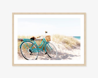 Retro Bike and Beach Print - Coastal Beach Wall Decor