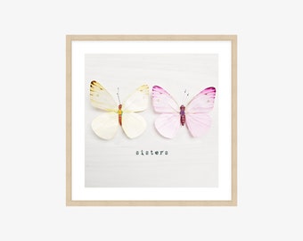 Pink and Yellow Butterfly Typography Wall Art Framed Print, Canvas or Print- Pastel Nursery Wall Decor