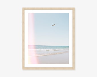 Beach Wall Art Framed Print, Canvas or Print Featuring a Seagull and Pink Retro Lens Light Leak