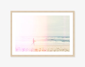 Retro Beach and Surfer Framed Print, Canvas or Print - Coastal Wall Art