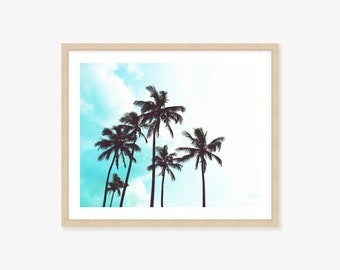 Tropical Palm Tree Framed Print, Canvas or Print in vibrant blue