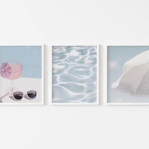 Swimming Pool Framed Print, Canvas or Print Set - Set of 3 Pool Framed Prints, Palm Springs Wall Decor