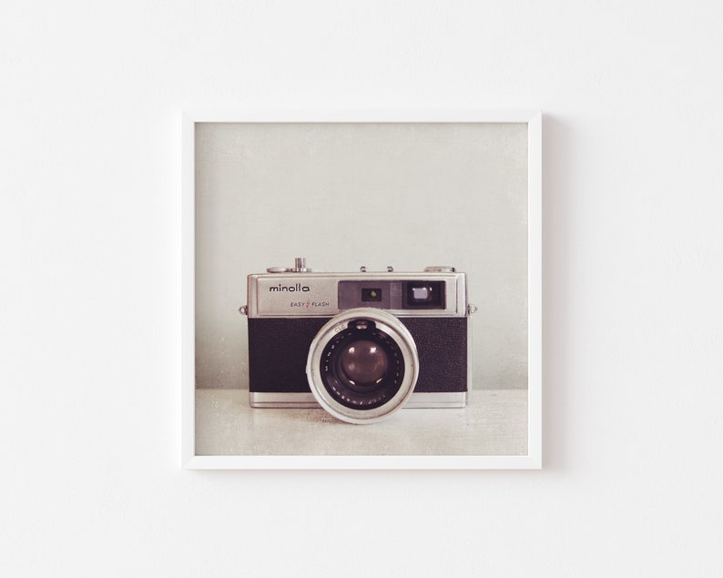 Vintage Camera Wall Art Square Print Gift for Him, Fathers Day Gift, Minimalist Monochrome Office Decor image 1