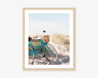 Retro Bike and Beach Framed Print, Canvas or Print - Coastal Beach Decor