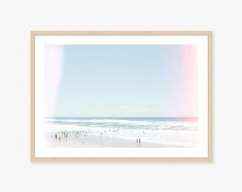 Retro Beach photography Framed Print, Canvas or Print  - a dreamy, out of focus pale blue beach scene with retro pink light leak