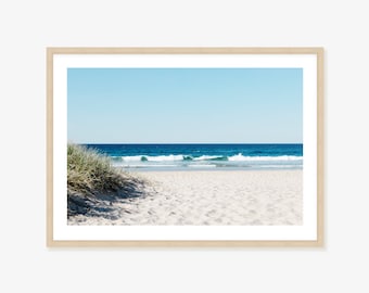 Coastal Framed Print, Canvas or Print - Blue Beach and Sand Dune Wall Art