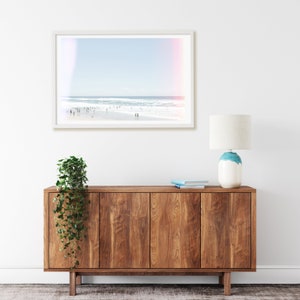 Retro Beach photography Framed Print, Canvas or Print a dreamy, out of focus pale blue beach scene with retro pink light leak image 2