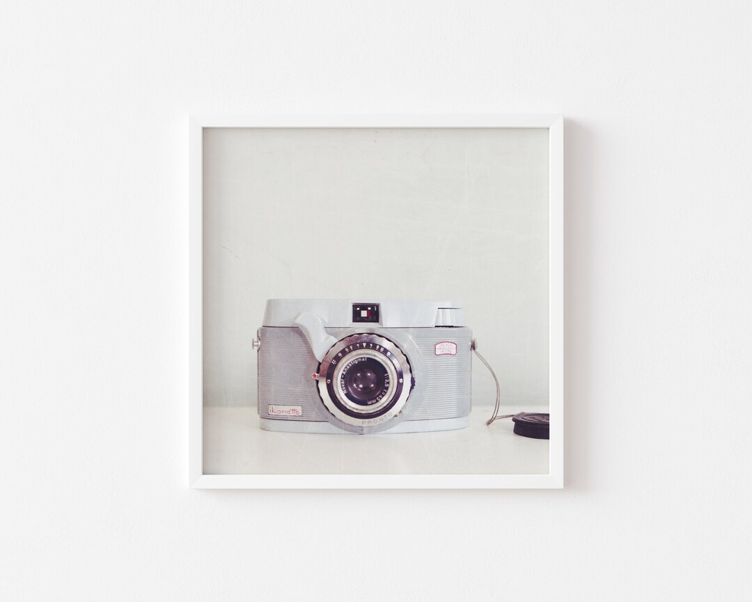 Vintage Camera Wall Art Square Print Pale Blue Minimalist Etsy