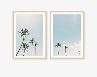 Palm Tree Framed Print, Canvas or Print Set of 2 - Coastal Decor, Palm Tree Wall Art