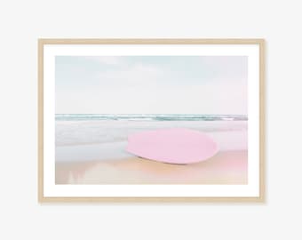 Retro Beach and Surfboard Framed Print, Canvas or Print - Coastal Wall Decor