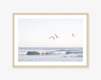 Beach wall art Framed Print, Canvas or Print with seagulls in flight - Ocean Wall Art to add to your coastal decor