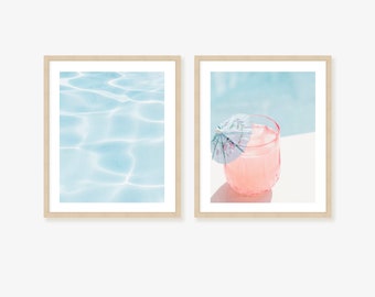 Palm Springs Wall Art Framed Print, Canvas or Print - Tropical framed print set - Swimming Pool Wall Art