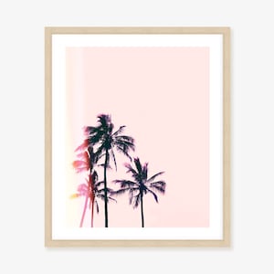 Retro Pink Palm Tree Print: Coastal Wall Art