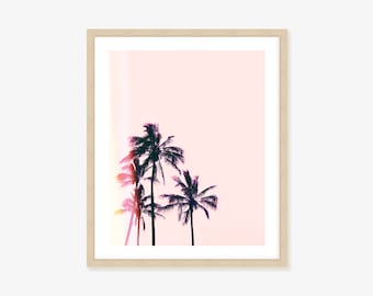 Retro Palm Tree Coastal Framed Print, Canvas or Print - Pink Palm Tree Wall Art