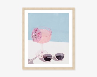 Tropical Swimming Pool wall art Framed Print, Canvas or Print - pink cocktail decor