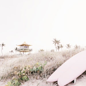 Palm Tree and Pink Surfboard Art Print Australian Coastal Surfer Wall Decor image 3