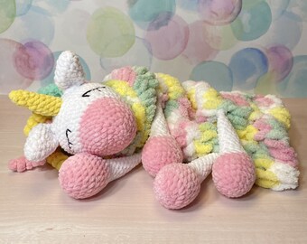Crochet Unicorn Plushie Pajama Bag, Handmade Polyester Toy