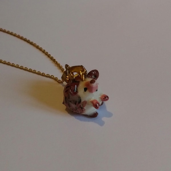 Collier Hérisson mignon en céramique émaillée