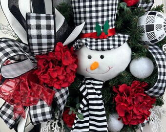 Winter Wreath, Black and White Snowman Wreath, Christmas Wreath ...