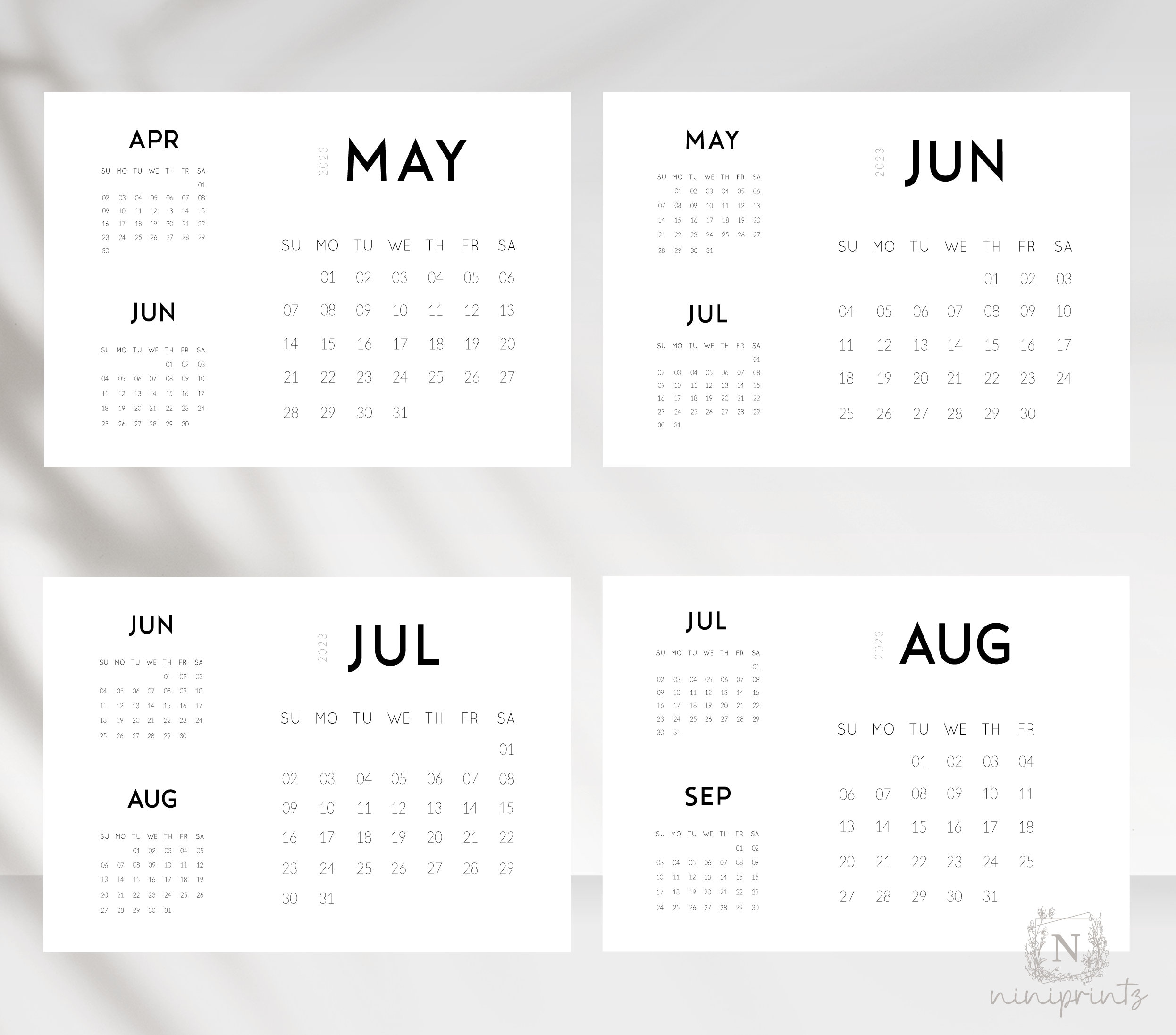 2023 Minimalist Calendar Printable 5 X 7 Calendar Cards - Etsy