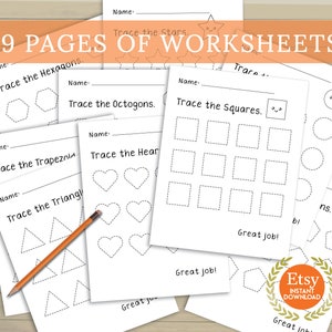 9 Trace the Shapes Worksheet, Printable Tracing PDF for PreK/Kindergarten