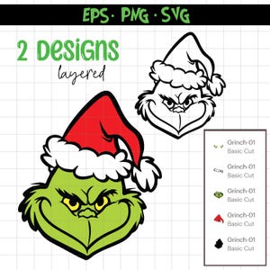 Grinch Gesicht Eps Plotterdatei, Weihnachten Cricut Design, Grinch lächelnd Umriss Sublimation
