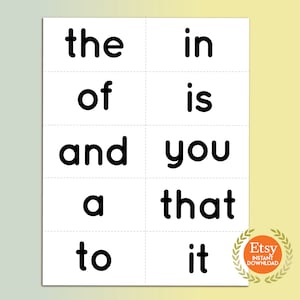 100 Printable Fry&#39;s First Hundred Sight Words, Flashcards for PreK and First Grade