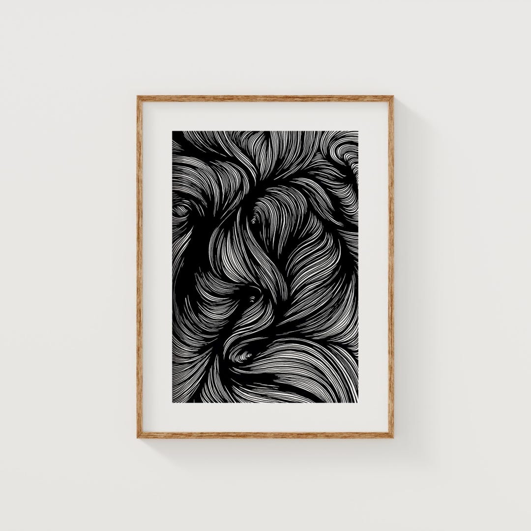 Black and White Flowing Ink Line Drawing Print, Abstract Ink Flow ...