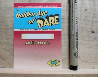 Golden Age of Dare - Commission Sketch Card - Message with Idea - Gift for Comics Fan, Man Cave, Trading Card, Hand Drawn, Nerdy, Geek