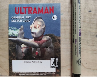 Ultraman Series 1 Commission Sketch Card - Message with Idea - Gift for Comics Fan, Man Cave, Trading Card, Hand Drawn, Nerdy, Geek