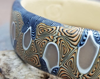 Bangle, Abstract Tribal/Animal Print Design, Handmade, OOAK, Polymer Clay, Earth Tones