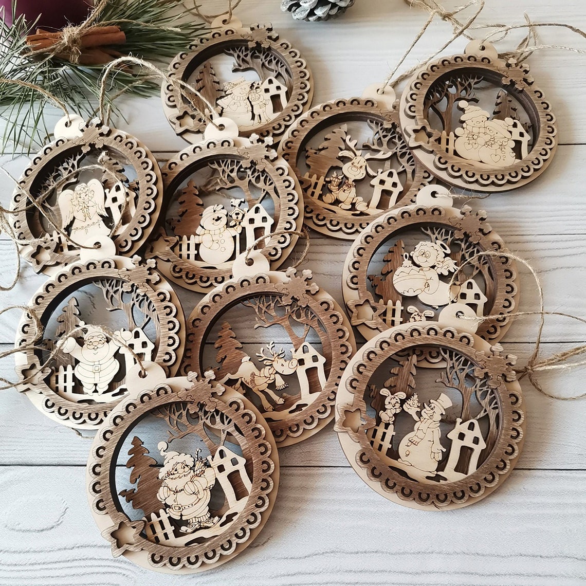 Wooden Christmas ornaments set set of 10 Christmas tree Etsy