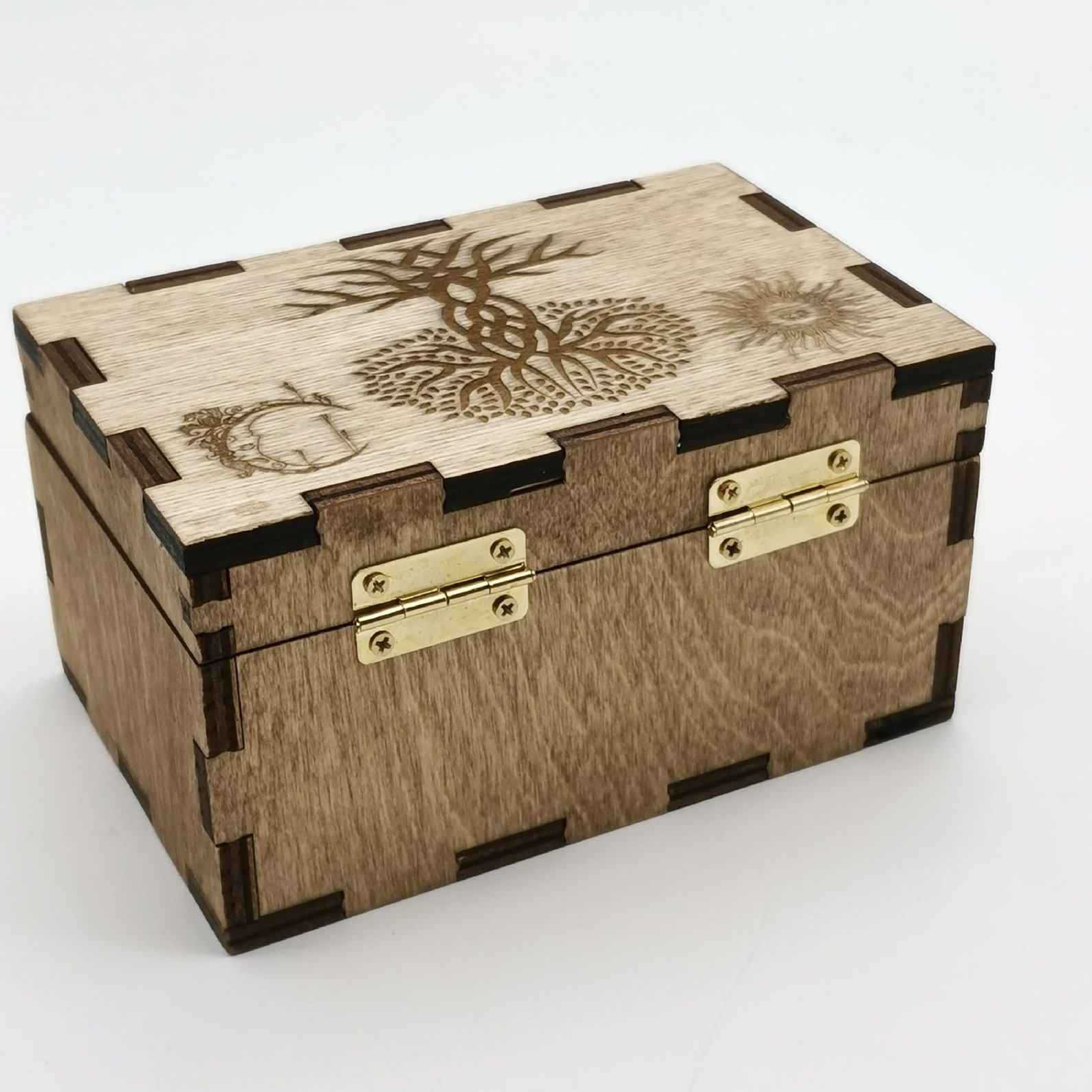 Wooden engraved tarot card box Wood box with lid and lock Etsy