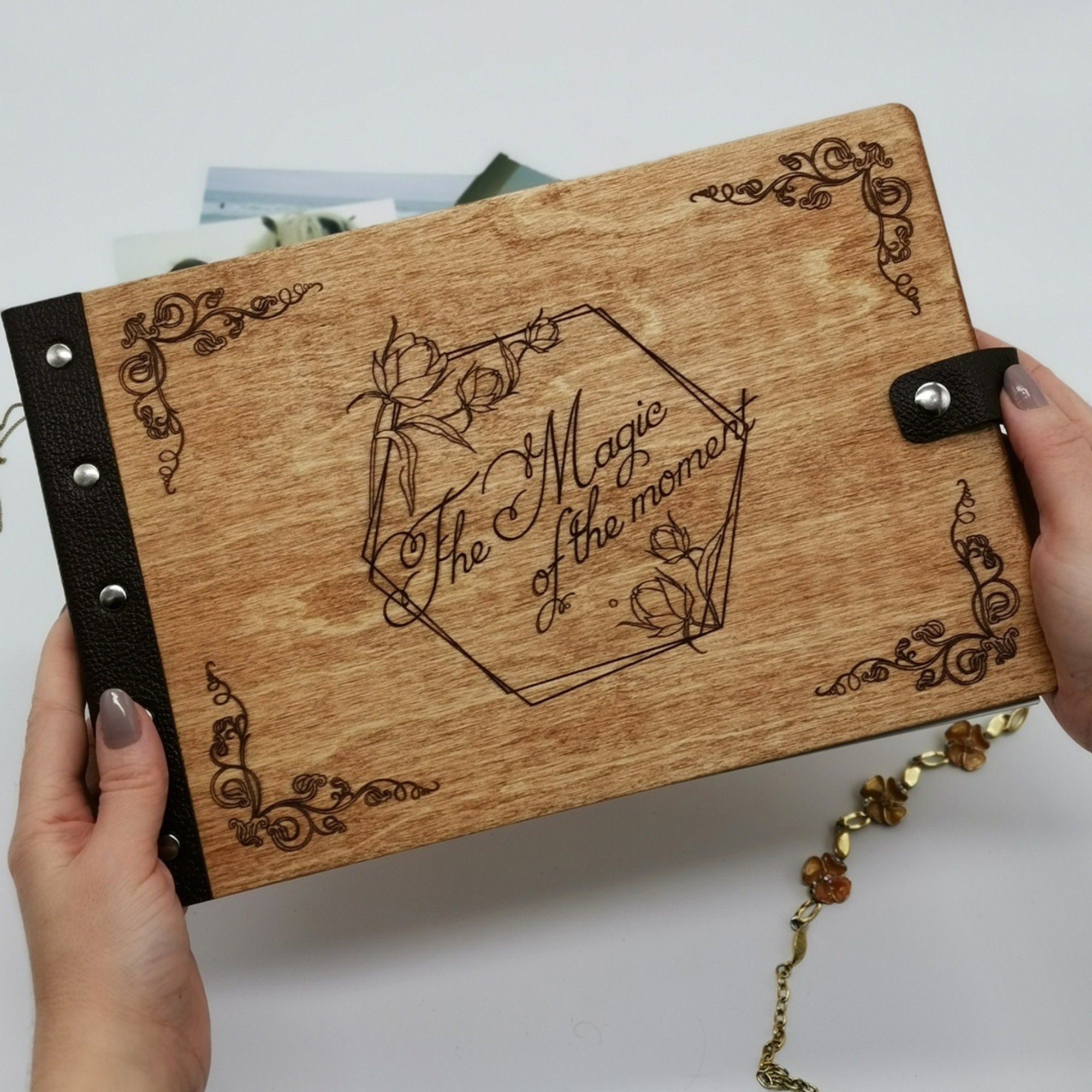 Wooden Photo Album Personalized Engraved Wedding Photo Album Etsy