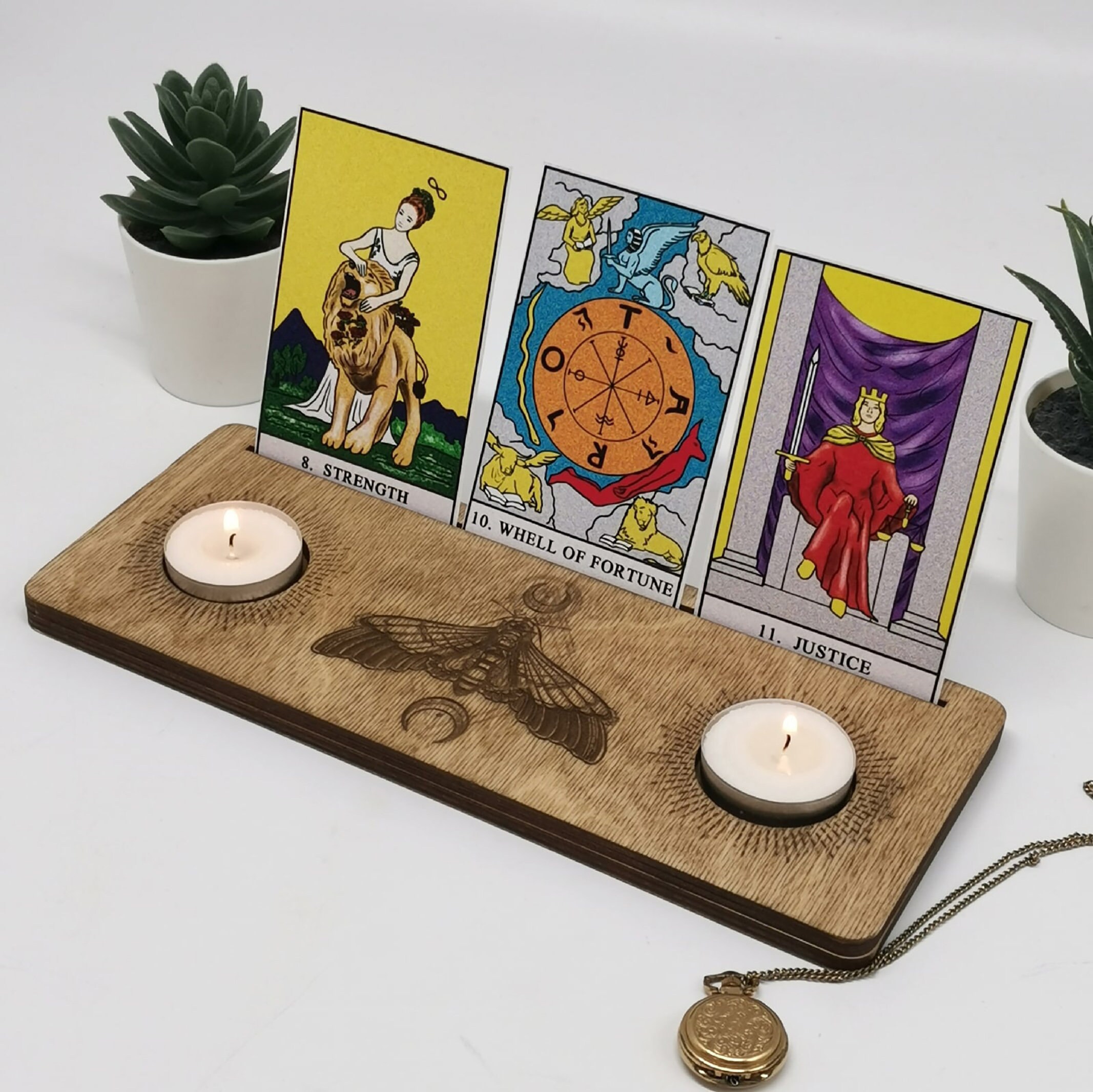Wood tarot card holder Luna moth tarot cards stand for 3 Etsy