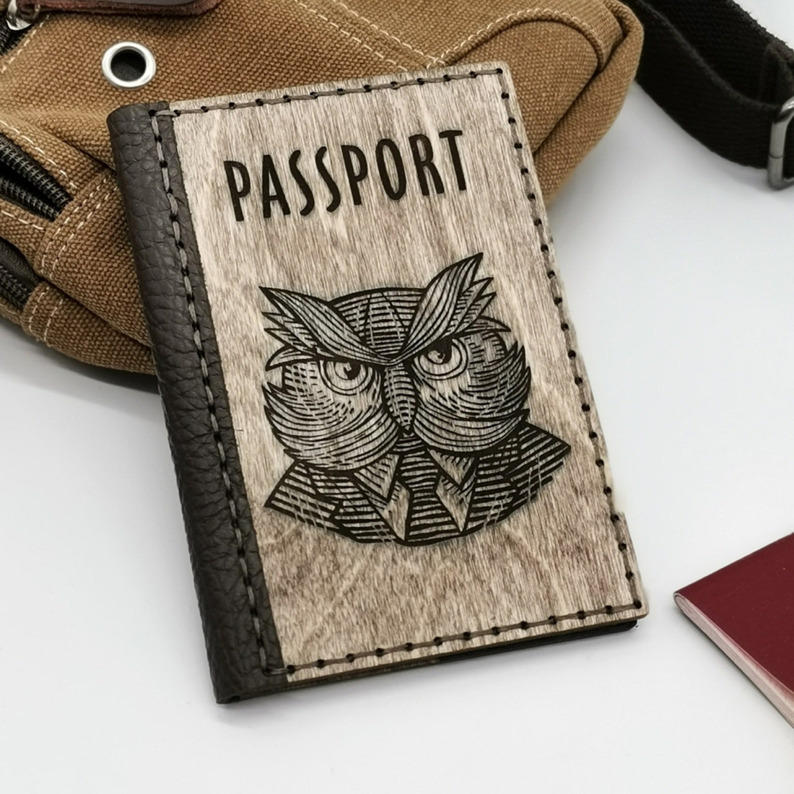 Passport cover in gift box wood and leather personalized Etsy