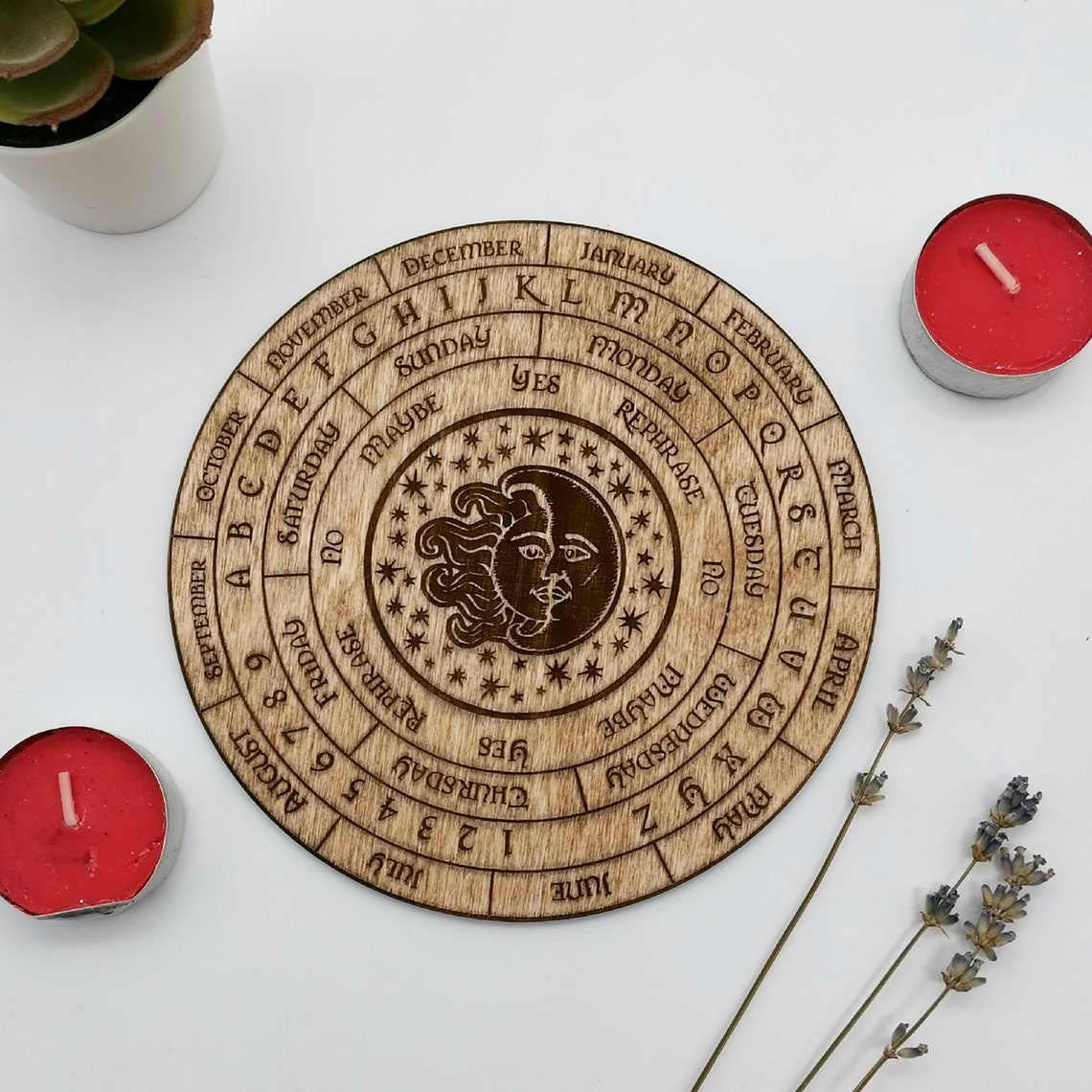 AHANDMAKER 7.8" Witch Star Pendulum Board, Wooden Dowsing Planchette With Rose Quartz Crystal Dowsing Pendulums Witchcraft Divination Tools For Spirit