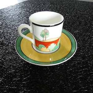 Wedgwood Clarice Cliff &quot;Brookfields&quot; Demitasse Coffee Cup And Saucer in original box with signed certificate
