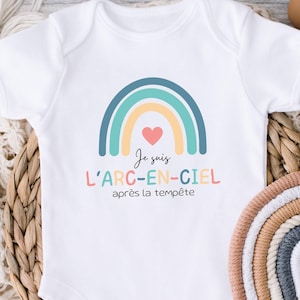 Body baby 'Je suis l'arc-en-ciel après la tempête', baby FIV ICSI, baby fausse couche, baby arc-en-ciel annonce Grosses, bawełna organiczna