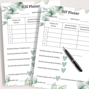Planificateur FIV, modèle PDF planificateur ICSI, journal de fertilité, insémination artificielle, téléchargement numérique, modèle à remplir, cryo