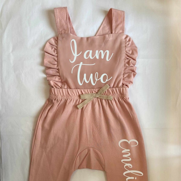 Girls I am Two Bespoke Romper with adjustable cross over back | 2nd Birthday Outfit