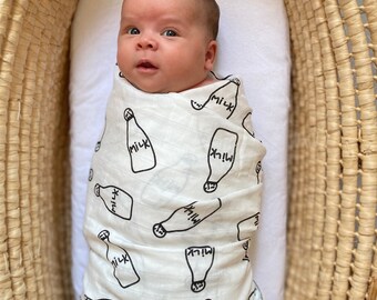 Milk Bottle Swaddle | Receiving Blanket | Milk muslin |