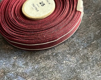 25m Military Grosgrain Braid: Burgundy & White Stripe Trim