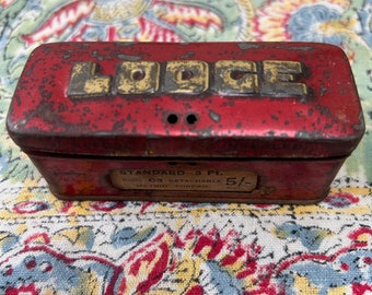 Vintage Lodge spark plug tin collectors car automobilia raised type original label tin collector red tin film prop vintage car collector