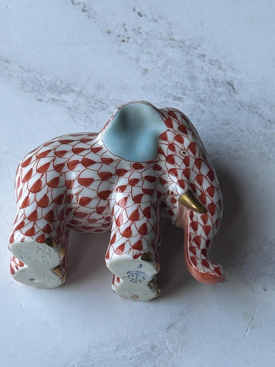 Vintage Herend Porcelain Elephant Figurine, Rust Red Fishnet Pattern - Etsy