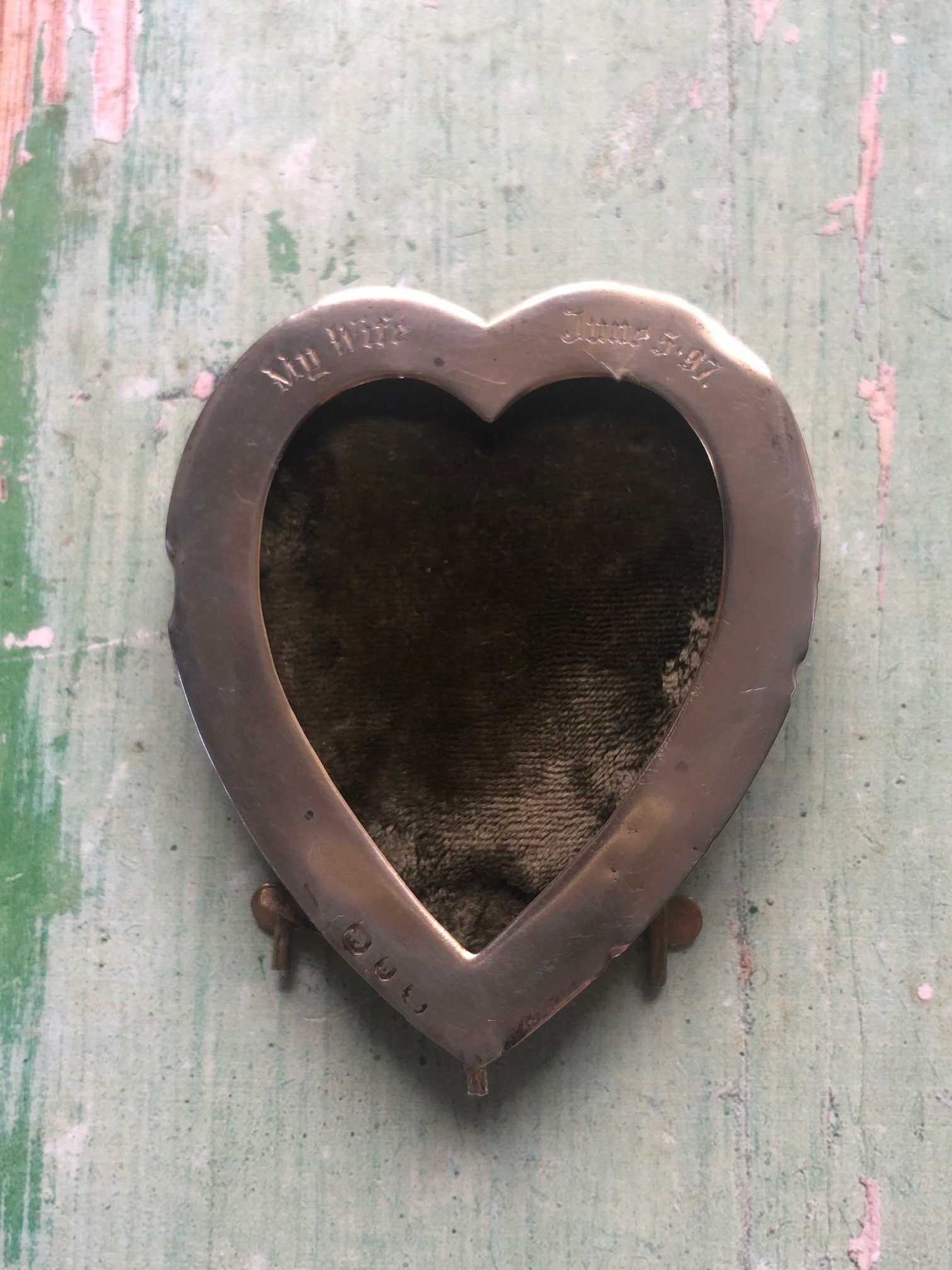 Antique Birmingham Silver Heart Photo Frame - Engraved "My Wife"