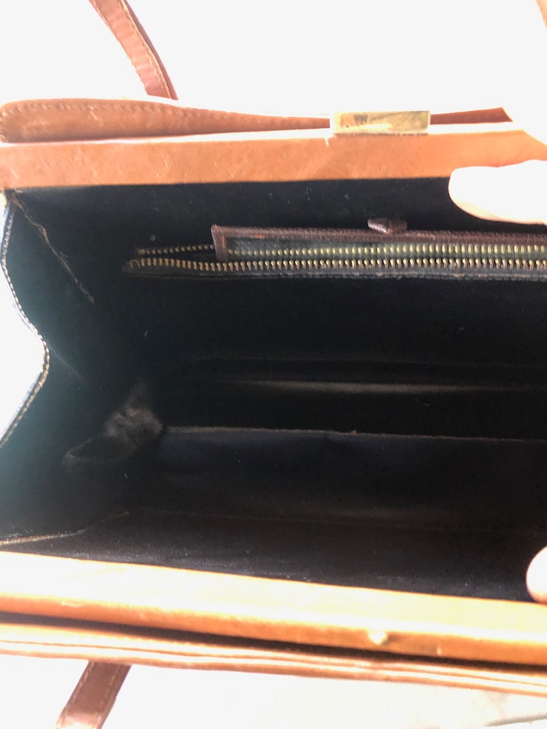 Vintage 50s Chestnut Tan Leather Handbag With Mirror - Etsy