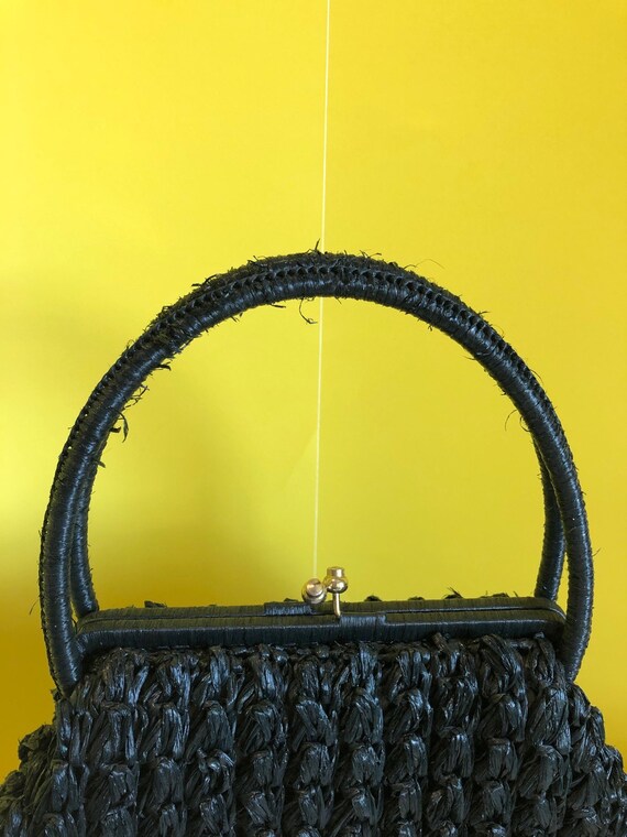 Vintage Black Straw Hat and Handbag Set - image 7